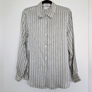 Vintage 100% Silk Satin Classic Striped Long Sleeve Button Down Blouse Sz 10